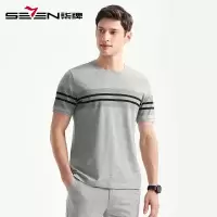 柒牌SEVEN男装夏季休闲棉圆领体恤拼接撞色短袖T恤