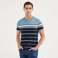 【丝光棉】柒牌男装短袖T恤夏季中青年圆领条纹弹力休闲体恤上衣