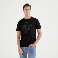 柒牌男装短袖T恤中青年夏季新款休闲时尚圆领印花弹力上衣体恤衫