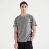 柒牌男装短袖小v领T恤夏季纯色透气弹力复古时尚文字绣花体恤上衣