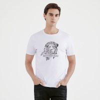 柒牌男装短袖T恤字母烫钻老虎印花2021夏季新款纯棉透气圆领体恤