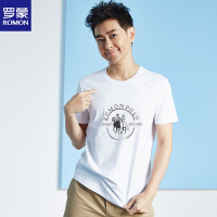 罗蒙（ROMON）短袖T恤男2018夏季时尚印花修身纯棉汗衫白色