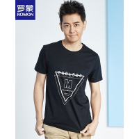 罗蒙（ROMON）男士短袖T恤2018夏季时尚休闲印花圆领8TX909539