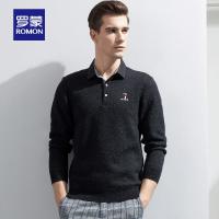 Romon/罗蒙加绒保暖针织衫男士中青年修身秋季休闲打底衫套头毛衣