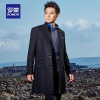 Romon/罗蒙休闲毛呢大衣男中长款毛呢外套单开叉西装领羊毛大衣男