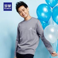 Romon/罗蒙男士2018新款毛衣冬季加绒加厚圆领长袖打底纯色针织衫