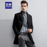 罗蒙（ROMON）2018新款毛呢大衣男青年时尚礼服领修身羊毛外套中长款黑色