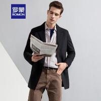 罗蒙（ROMON）中长款男士毛呢大衣青年时尚纯色礼服领商务休闲羊毛外套厚款黑色
