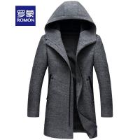 罗蒙（ROMON）毛呢大衣男中长款2018新款连帽保暖羊毛外套