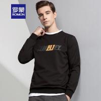 Romon/罗蒙2018新款卫衣男圆领薄款中青年商务休闲长袖T恤套头衫男黑色99170M