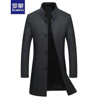 罗蒙（ROMON）毛呢大衣男中长款2018秋冬新款商务立领羊毛呢外套黑色
