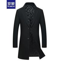 罗蒙（ROMON）羊毛大衣男士2018秋冬新款中长款商务休闲毛呢外套黑色