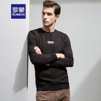 Romon/罗蒙休闲卫衣男2018中青年秋季新款纯色圆领商务长袖T恤衫黑色99170M