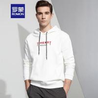 Romon/罗蒙卫衣男连帽2018秋季新款休闲卫青年纯色全棉刺绣短款上衣白色01170M