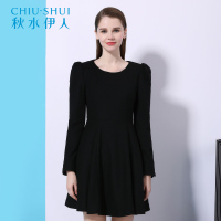 秋水伊人女冬装新款毛呢外套可拆卸圆领斗篷裙装两件套F008