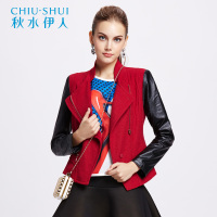 【皮革】秋水伊人短外套女皮袖拼接撞色机车风格短款上衣F018