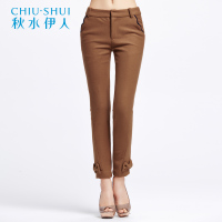 秋水伊人2018秋装裤子自然腰休闲裤修身毛呢小脚裤F144