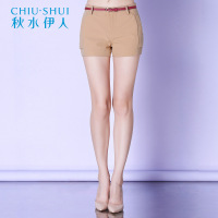 秋水伊人休闲裤女短裤纯色修身F023
