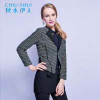 秋水伊人 秋装新款毛呢短外套女翻领修身小西装F061