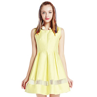 秋水伊人夏装新款网纱拼接纯色高腰修身无袖连衣裙F1370