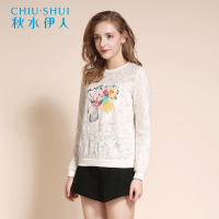 秋水伊人新款蕾丝打底衫贴布拼接上衣F200