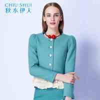 秋水伊人 毛呢短外套冬装长袖上衣女荷叶下摆F146