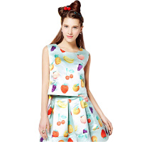 秋水伊人夏装新款雪纺印花短款无袖上衣背心E140