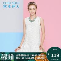 秋水伊人2021无袖连衣裙套头欧根纱短裙拼接格纹S32