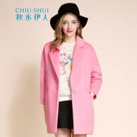 秋水伊人2021冬装新款女装纯色翻领毛呢大衣外套冬女直筒S69