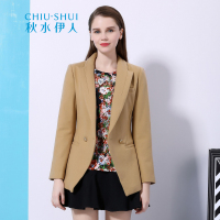秋水伊人秋冬新款西装领修身直筒长袖毛呢大衣外套女装F045b