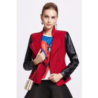 秋水伊人短外套皮袖拼接修身长袖F018