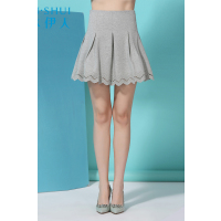 秋水伊人夏装新品女装镂空绣波浪边简约短裙FG07