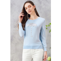 【新品】秋水伊人2019春装女装圆领钉珠直筒简约针织毛衫L116