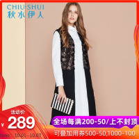 秋水伊人冬装新品女装中长款修身显瘦拼接烫花羊毛马甲外套K084_29