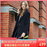 秋水伊人冬装女装个性贴布中长款宽松遮肉显瘦毛呢大衣外套F1636_30