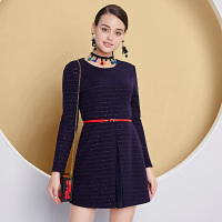 秋水伊人2021冬装新品女装修身亮片连衣裙裙子S188