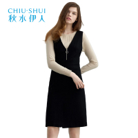 秋水伊人2021黑色裙子秋季新款女装背带修身内搭S257