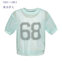 秋水伊人2021夏季新款女装小衫圆领雪纺时尚两件套T恤上衣潮S261