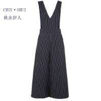 秋水伊人2020春装新品女装经典条纹修身连体阔腿裤休闲九分裤I317