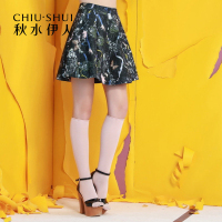 秋水伊人2020春装新品抽象彩绘印图修身A型短款裙子女F683