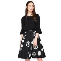 秋水伊人2020女装印花中长款黑色百搭A字半身裙子M61