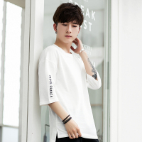 稻草人(Mexican)夏季潮流青少年小清新修身圆领五分袖小字母搭配短袖男T1801