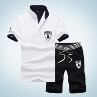 稻草人(Mexican)短袖套装男 两件套V领T恤青年运动休闲短裤透气宽松大码五分裤子