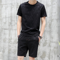 稻草人(Mexican)夏季男士运动休闲套装短袖t恤男两件套韩版修身潮流迷彩服夏装