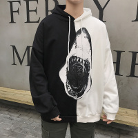 稻草人(Mexican)套头连帽卫衣创意印花图案拼接色港风宽松大码韩版卫衣男