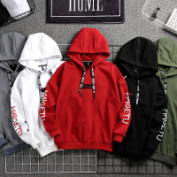 稻草人(Mexican)卫衣男春秋款连帽时尚个性印花套头衫青少年简约外套修身男装