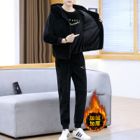 稻草人(Mexican)金丝绒运动套装男卫衣男加绒加厚三件套冬季男士学生冬款衣服冬