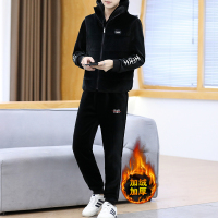 稻草人(Mexican)男士卫衣三件套装潮流韩版冬季金丝绒休闲运动加绒加厚保暖外套