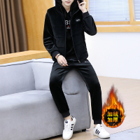 稻草人(Mexican)男士卫衣三件套装潮流韩版冬季金丝绒运动加绒加厚保暖外套