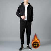 稻草人(Mexican)跑步运动服套装男式休闲装春冬季连帽款运动装加绒加厚卫衣两件套